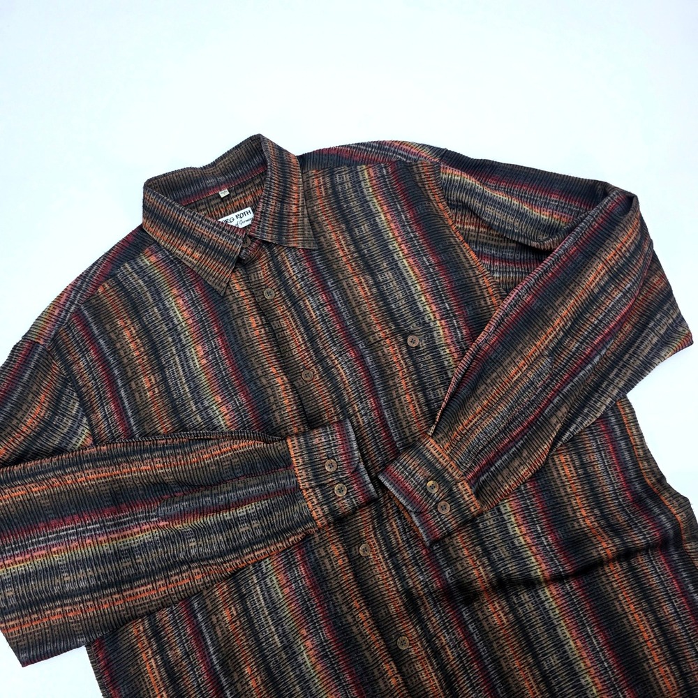 Georg Roth of Germany Mens Large Textured Vertical Stripe Button Down Shirt‎